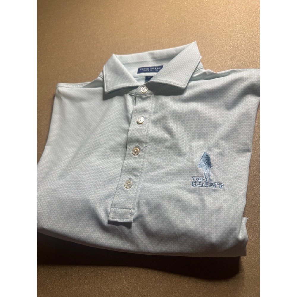 Peter Millar Crown Crafted Mens M Blue The Glint Micro Check Golf Polo Shirt